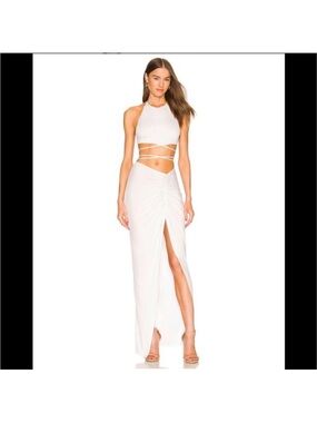 Michael Costello White Leah skirt and crop top matching set medium